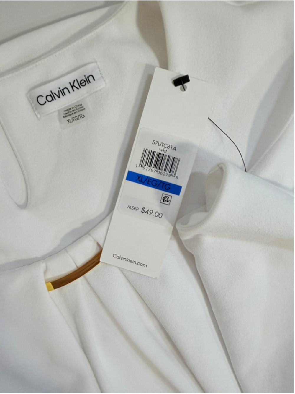 Calvin Klein Women's XL White Sleeveless Pleated Blouse w/ Gold Detail NWT - Picture 5 of 5